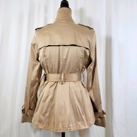 Twenty One Satin Khaki Short Peplum Trench Coat M - Picture 12 of 16